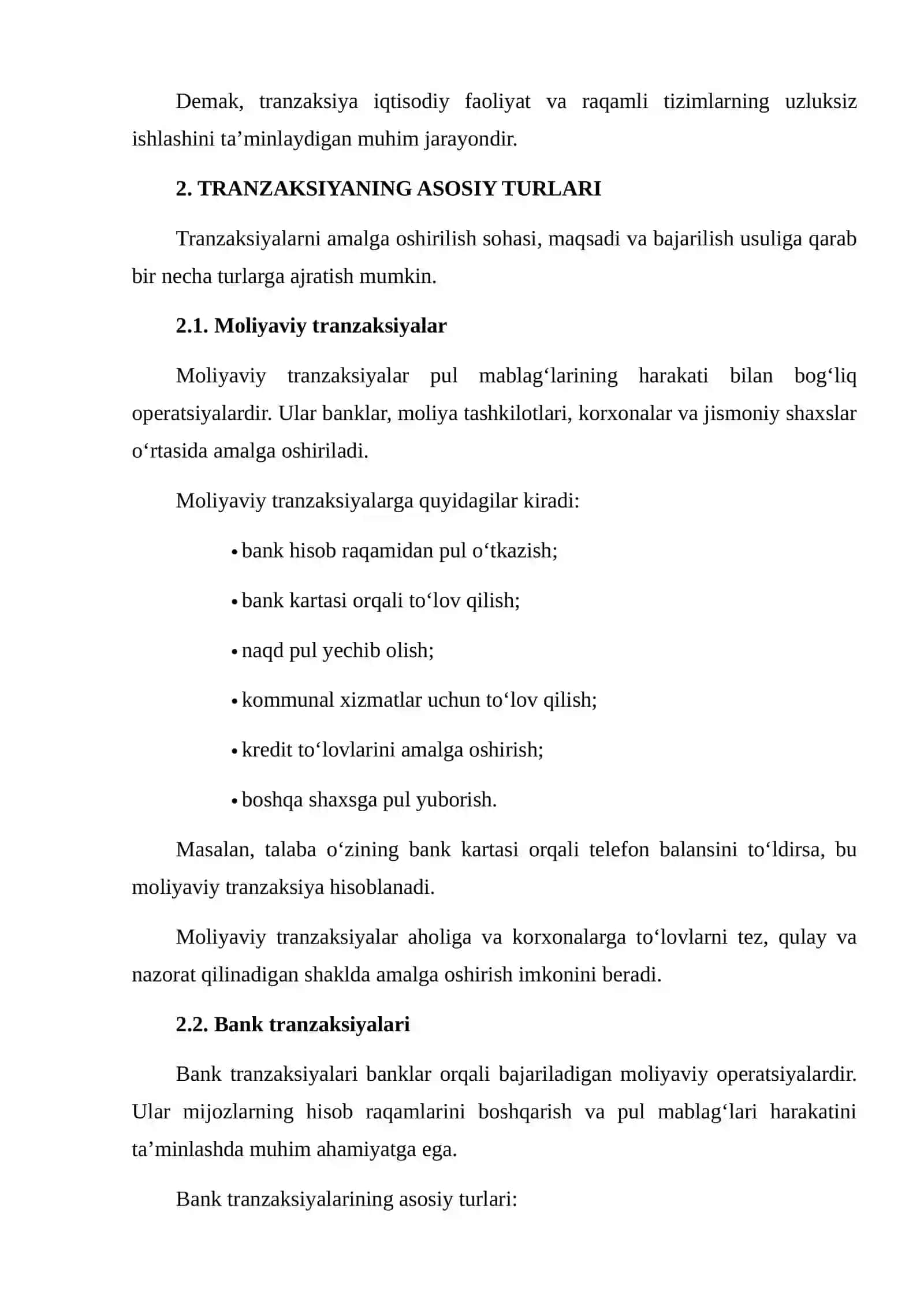Tranzaksiya va uning turlarini o‘rganish va taqdim etish 4