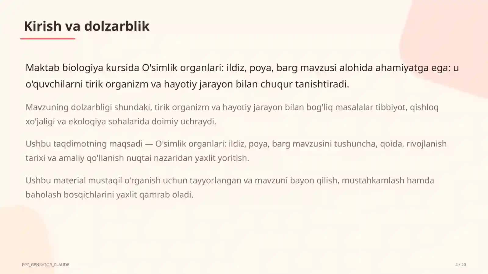 O'simlik organlari: ildiz, poya, barg (5-sinf) 4