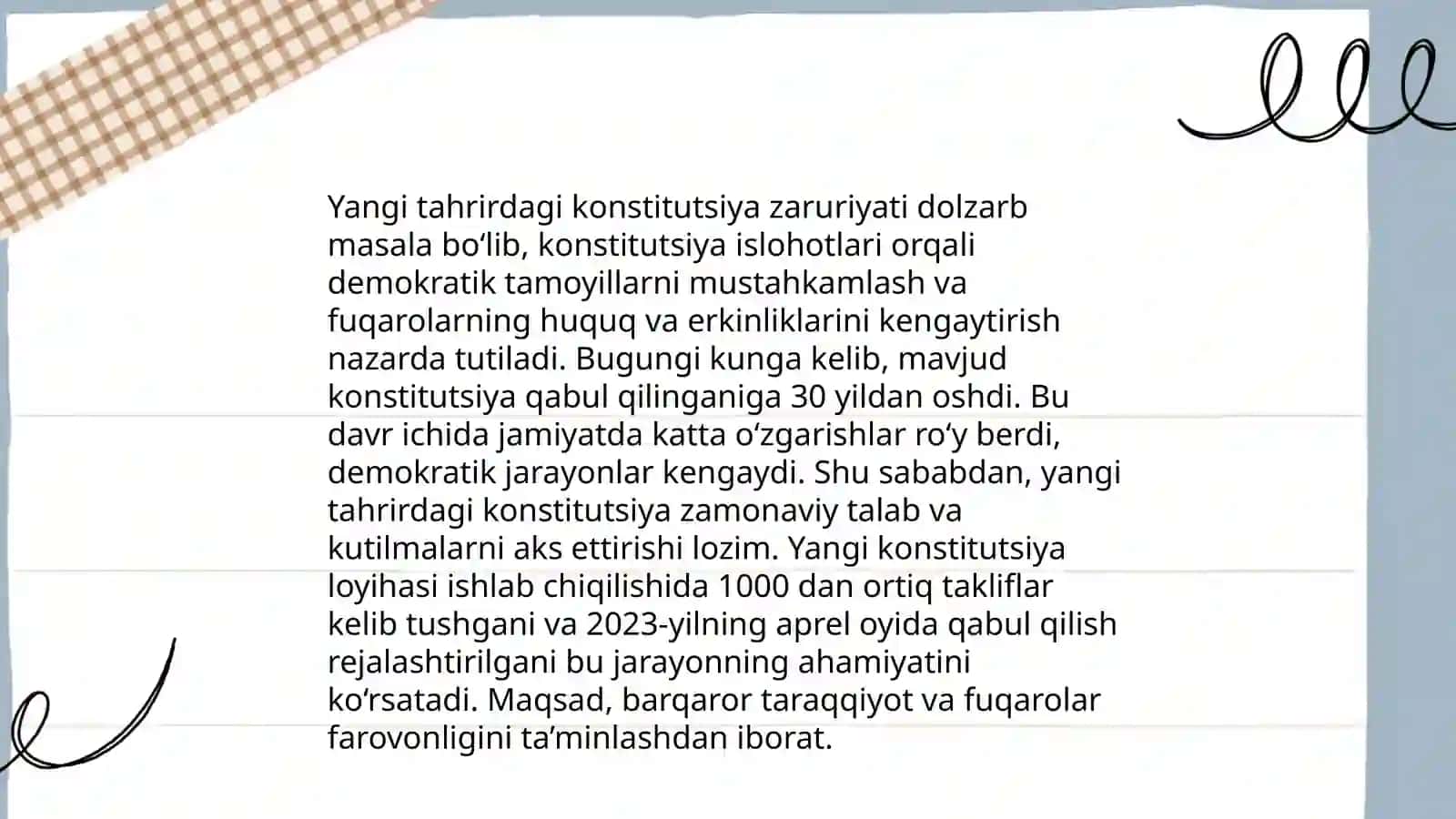 Yangi tahrirdagi Oʻzbekiston Respublikasi Konstitutsiyasining qabul qilinishi zarurati 4