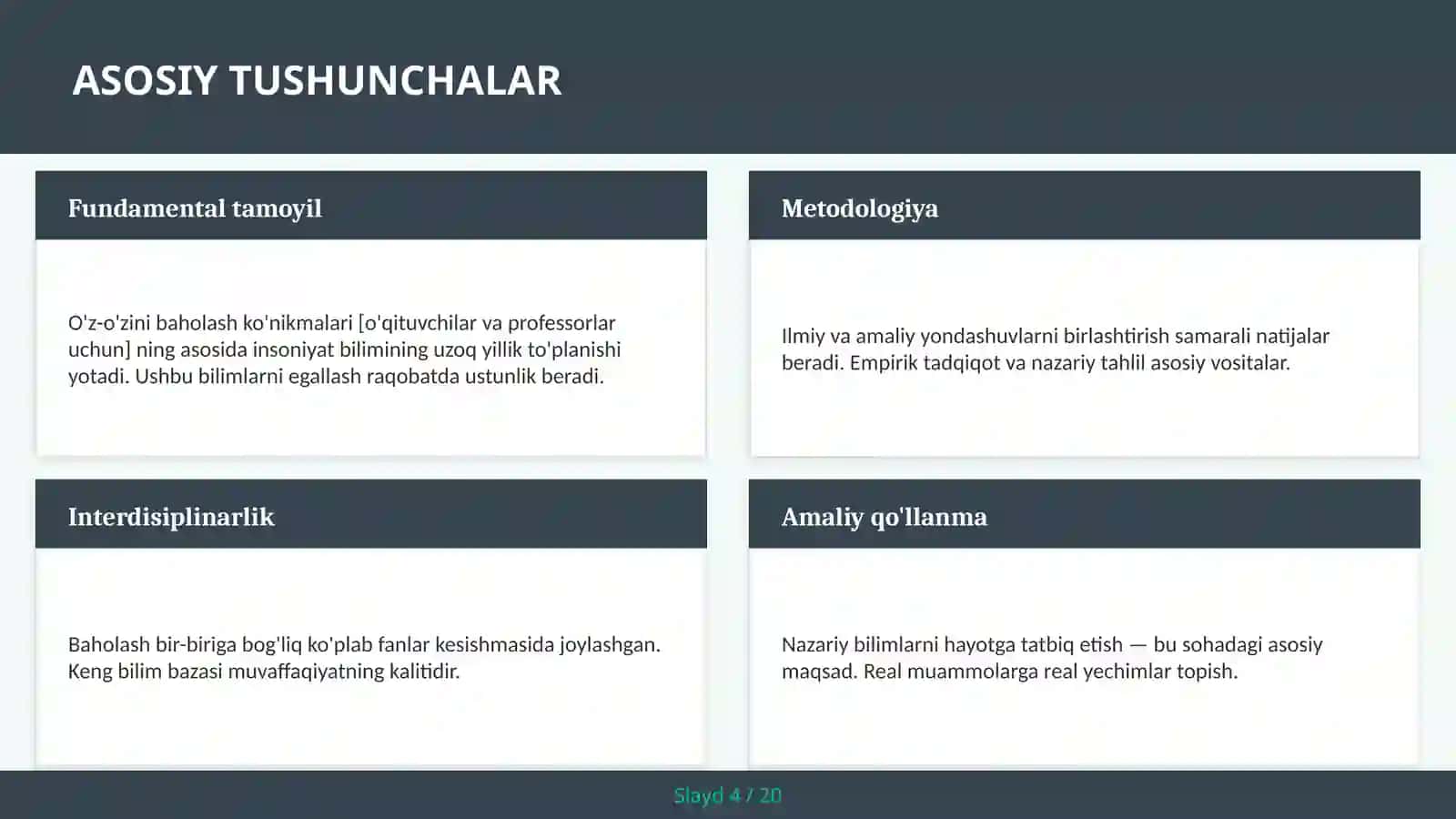 O'z-o'zini baholash ko'nikmalari [o'qituvchilar va professorlar uchun] 4