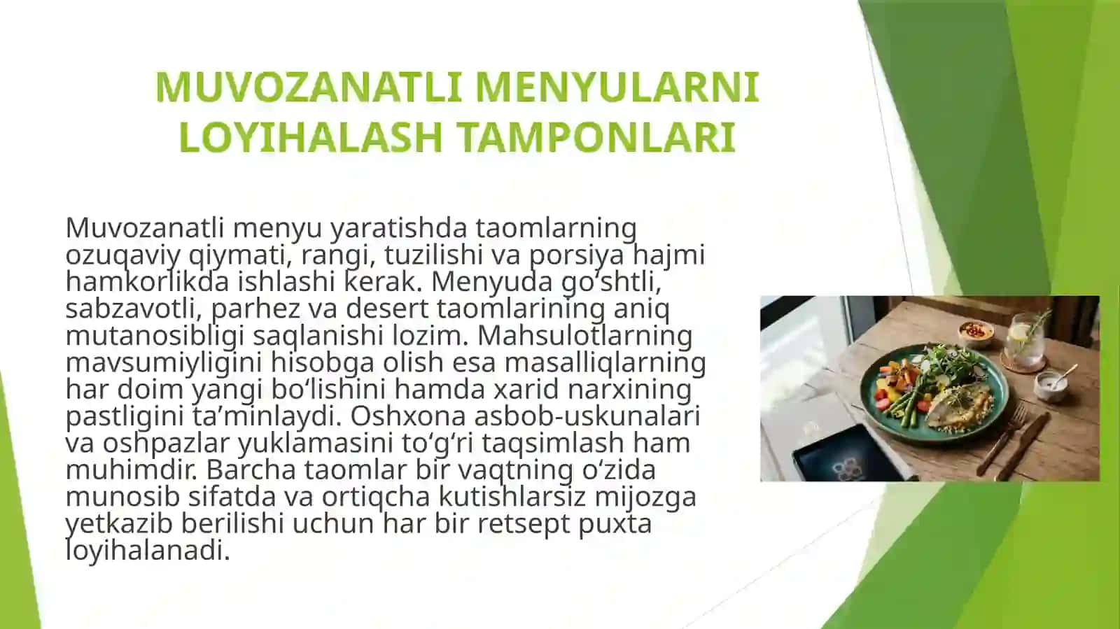 Ehtiyojlarni qondiradigan muvozanatli menyular biznes va mijoz uchun 4