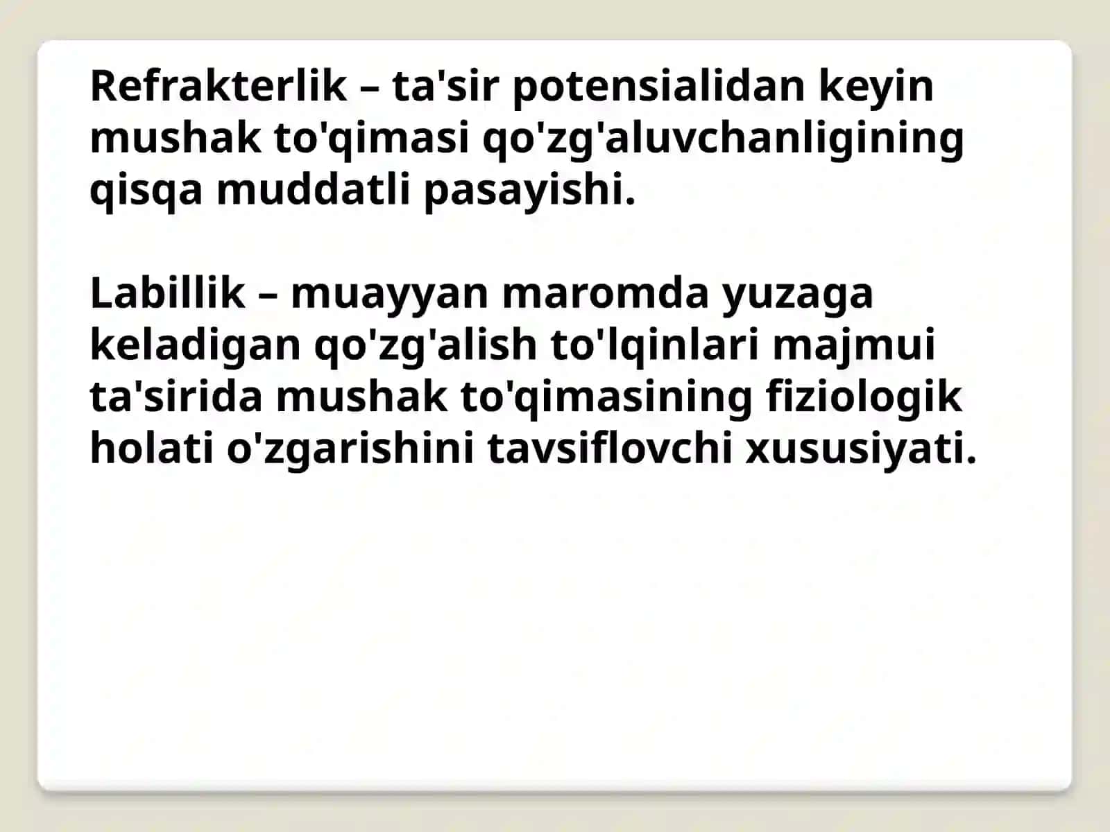 Mushaklar fiziologiyasining asosiy xossalari (2-variant) 4