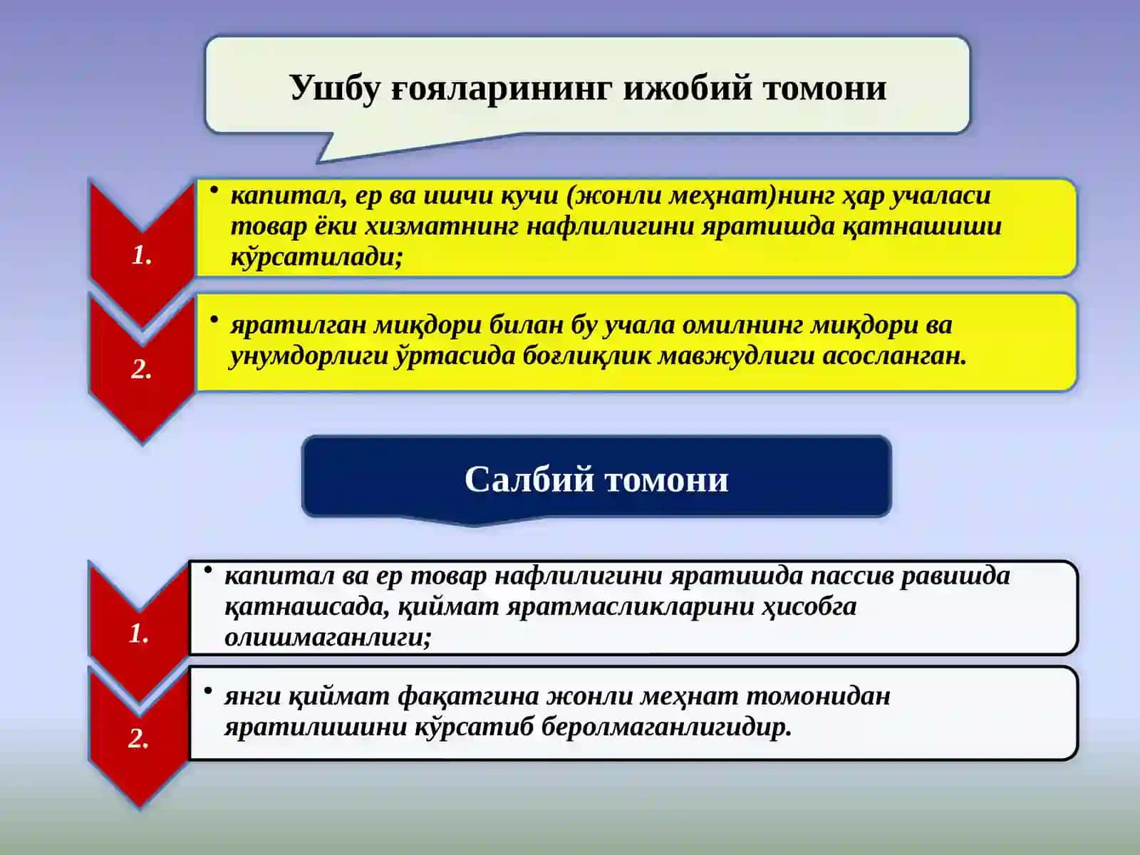 Мамлакатда яратилган маҳсулотнинг тақсимланиш тамойиллари тўғрисидаги назариялар 4