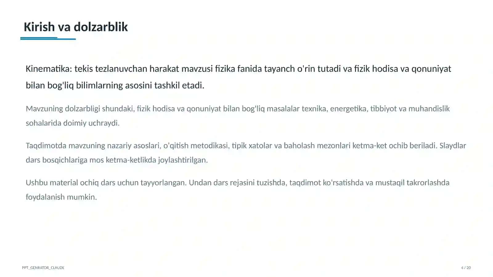 Kinematika: tekis tezlanuvchan harakat (9-sinf) 4
