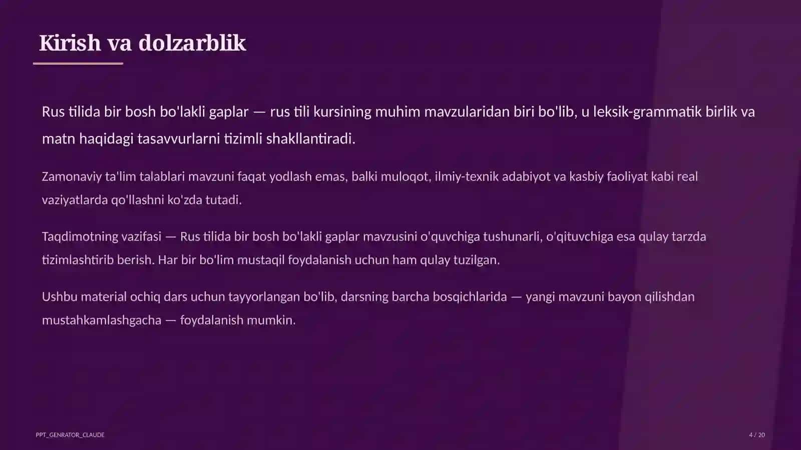 Rus tilida bir bosh bo'lakli gaplar (8-sinf) 4