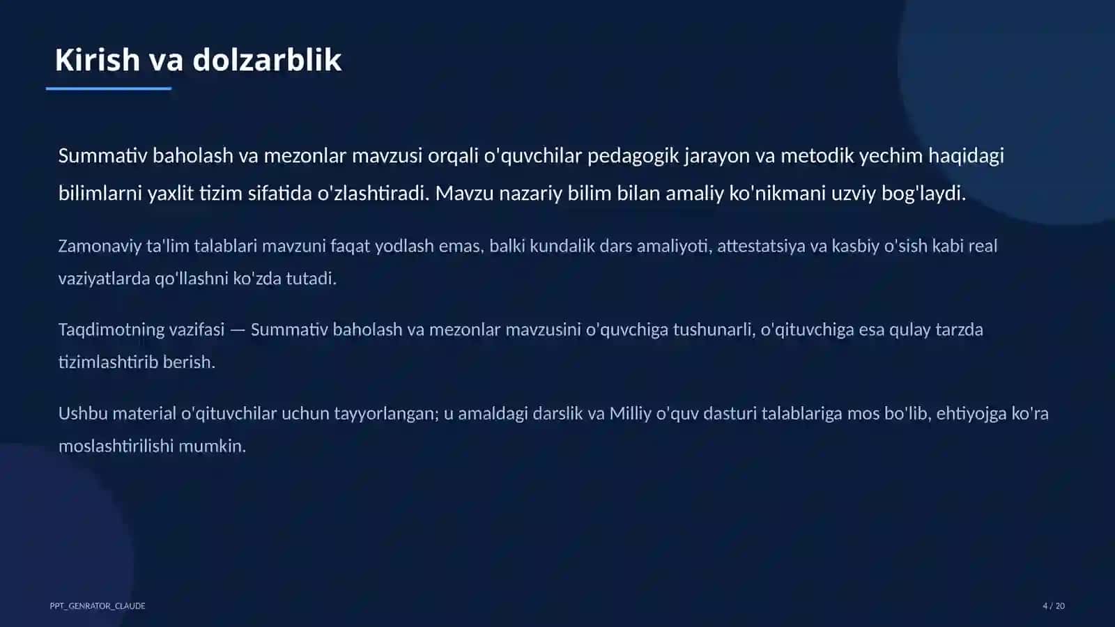 Summativ baholash va mezonlar 4