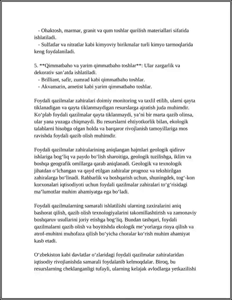 FOYDALI QAZILMALAR VA TOGʻ JINSLARI.FOYDALI QAZILMA ZAHIRALARI 4