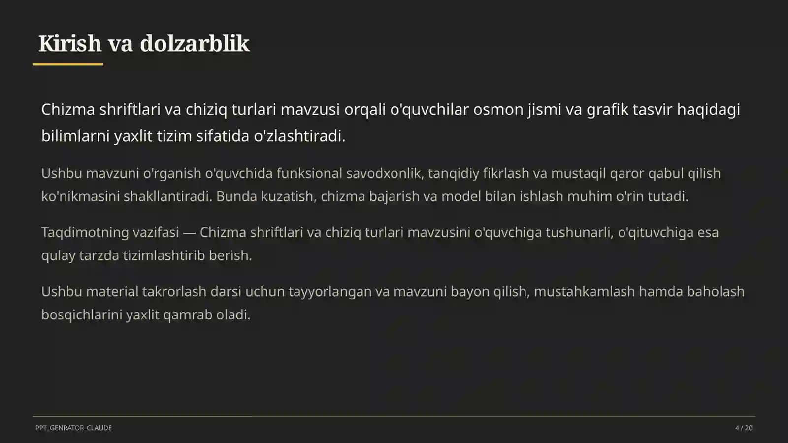 Chizma shriftlari va chiziq turlari (8-sinf) 4
