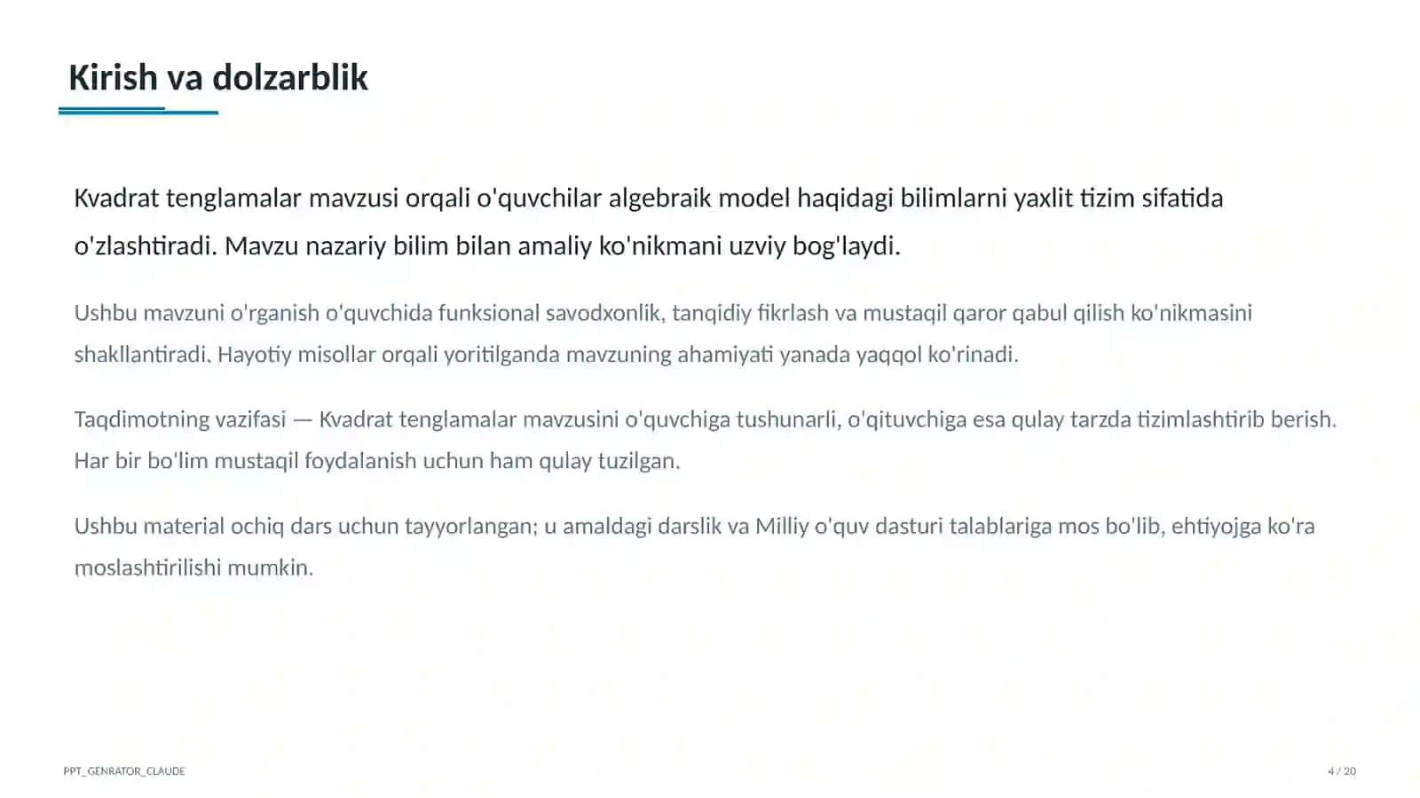 Kvadrat tenglamalar (8-sinf) 4