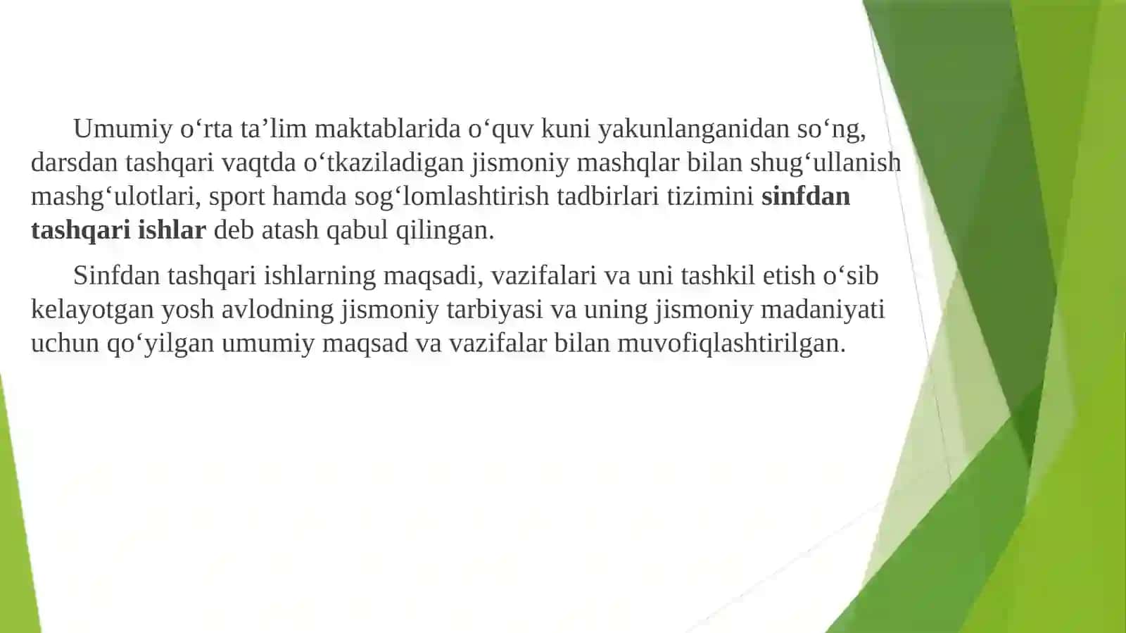 SINFDANTASHQARI OLIB BORILADIGAN JISMONIY TARBIYA ISHLARIGA TAVSIF 4