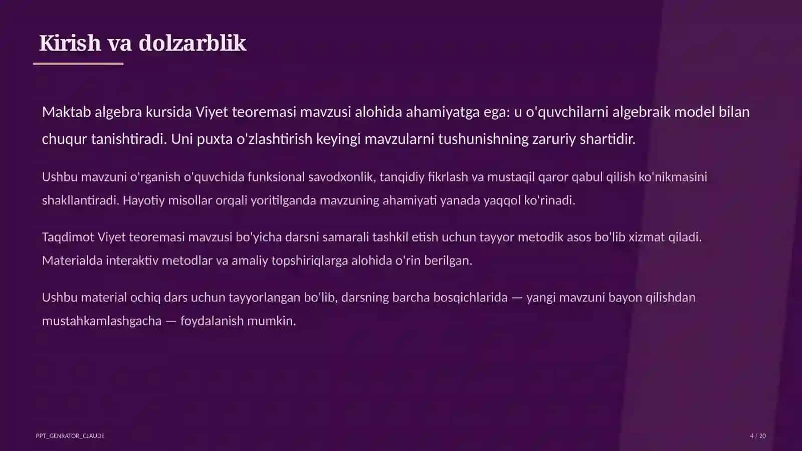 Viyet teoremasi (8-sinf) 4