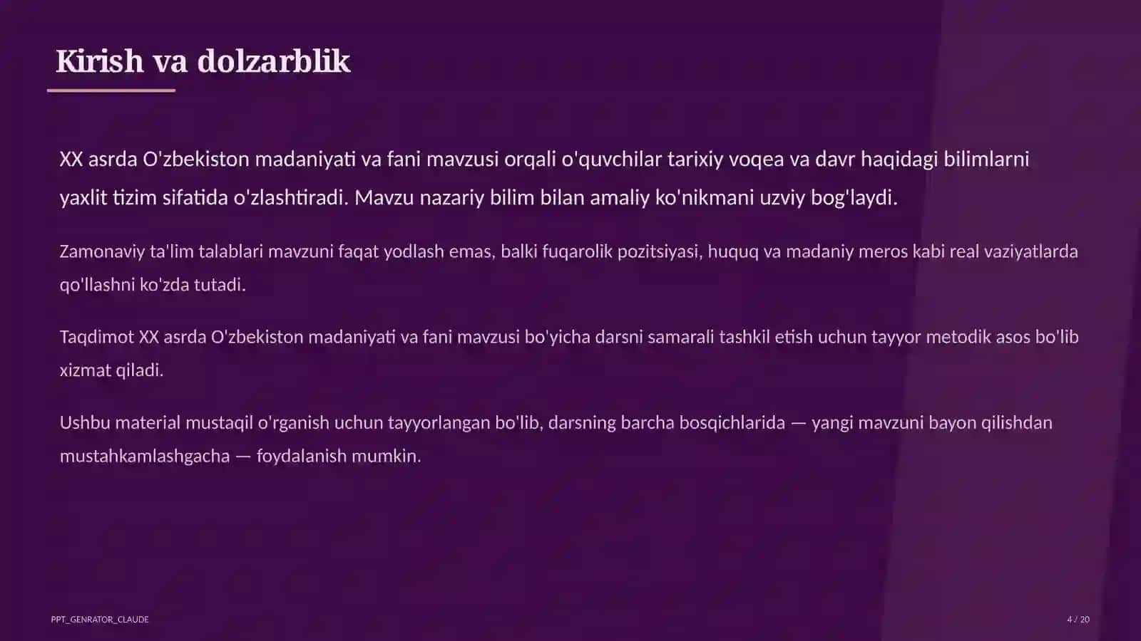 XX asrda O'zbekiston madaniyati va fani (10-sinf) 4