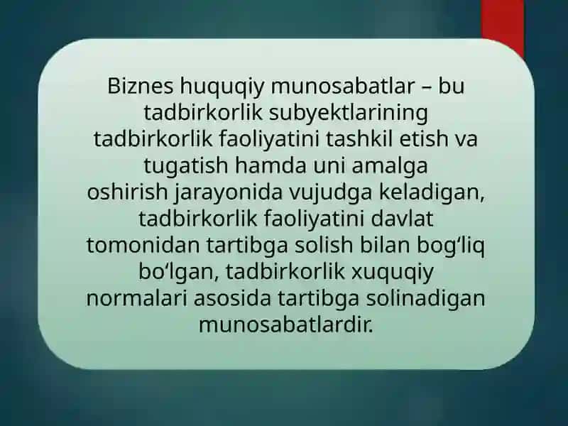 Tadbirkorlik Faoliyati. Biznes Huquqi Sub`ektlari 4