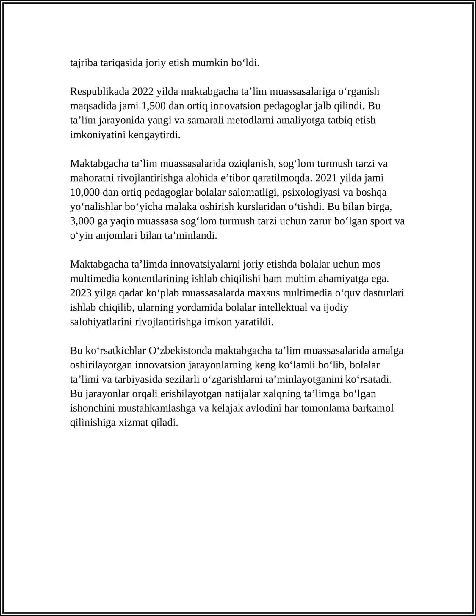 MAKTABGACHA TAʼLIM TASHKILOTLARIDA INAVATDIYONLARNI ISHLAB CHIQISH VA RIVOJLANTIRISH TEHNALOGIYASI 4