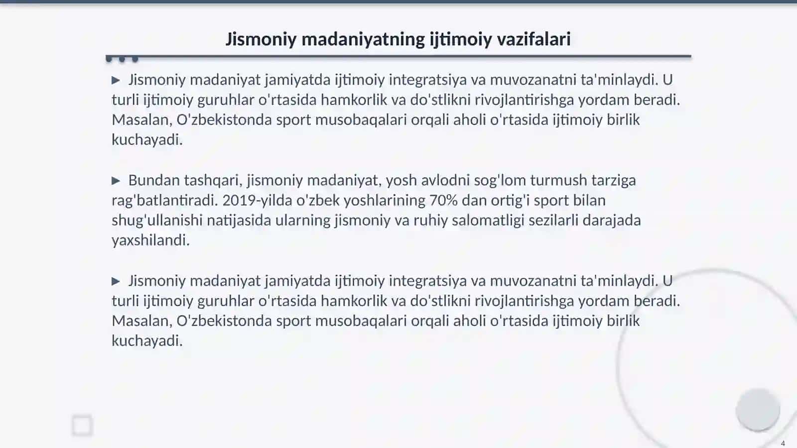 Jismoniy madaniyatning jamiyatdagi vazifalari va shakllari 4