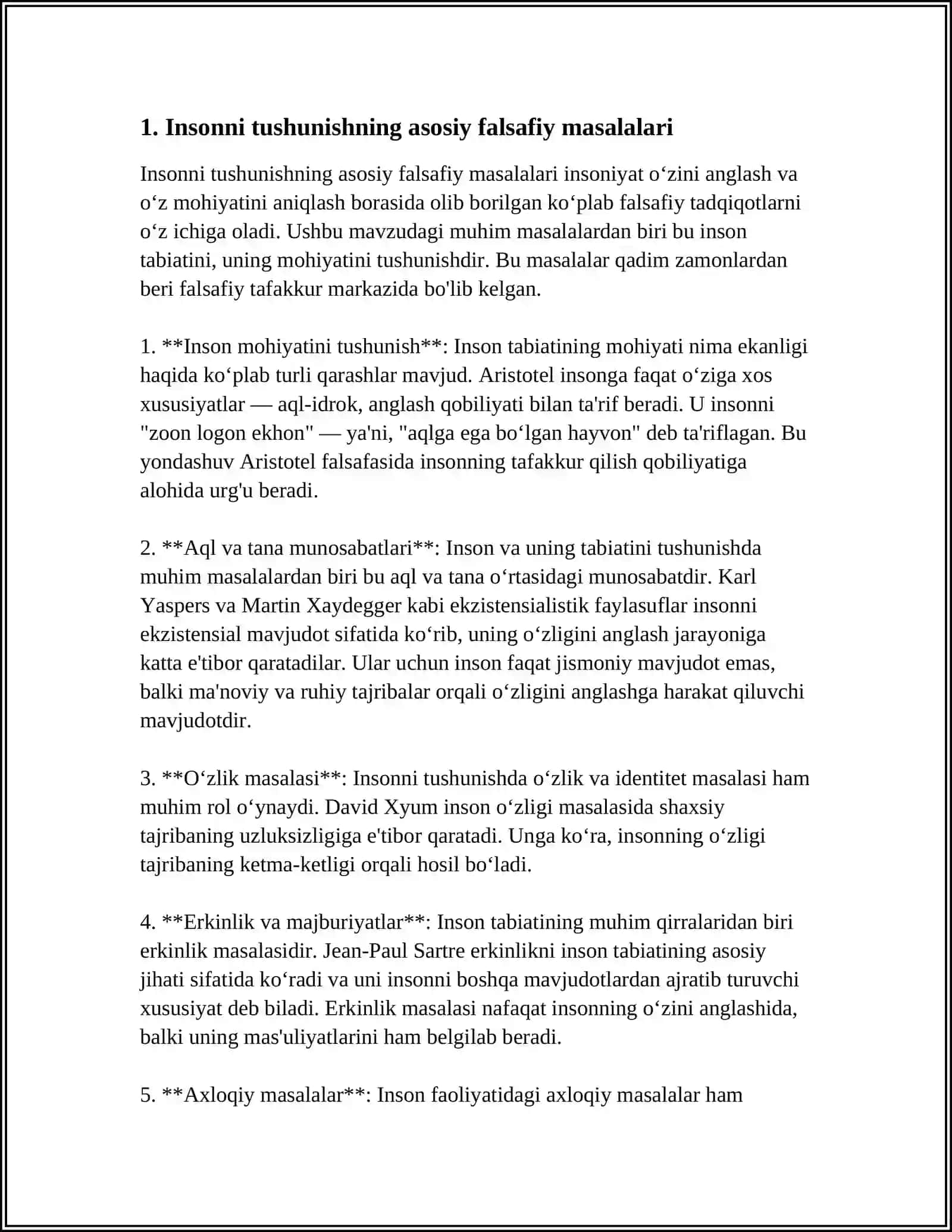 INSONNI TUSHUNISHGA DUALIZM VA MONIZM NUQTAI NAZARIDAN YONDASHUV KABI MAVZUSIDAN REFERAT TAYYORLASH 4