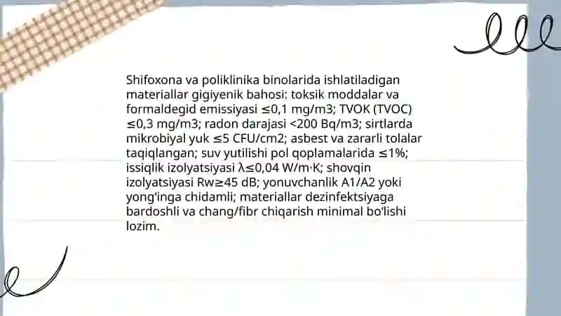 Loyiha materiallari boʻyicha davolash-profilaktika muassasalarini gigiyenik baholash 4
