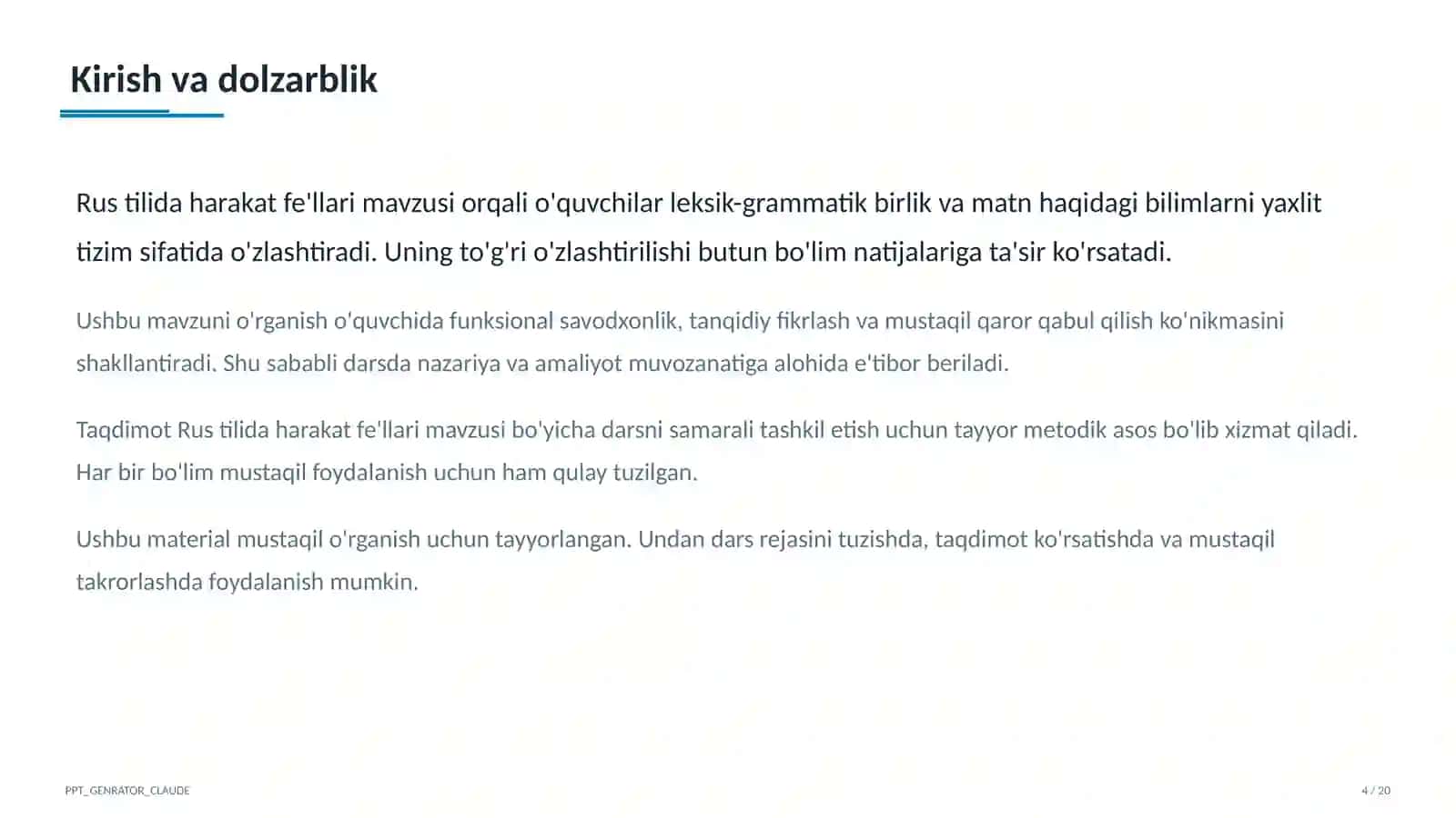 Rus tilida harakat fe'llari (6-sinf) 4
