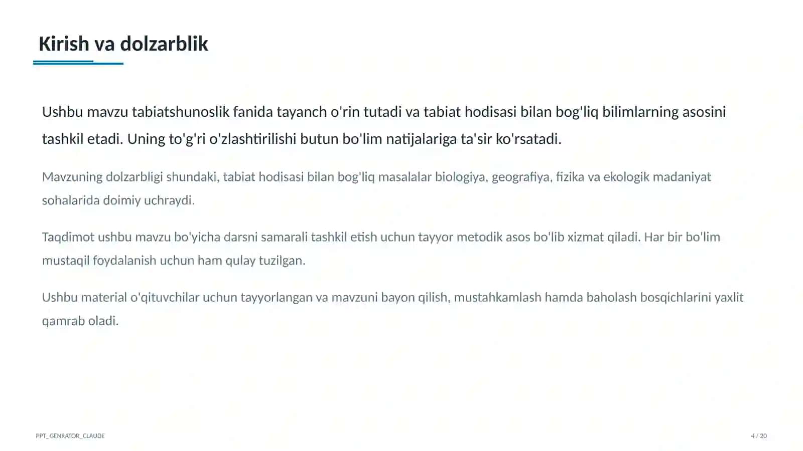 Boshlang'ich sinf: Tabiatshunoslik (1– 4