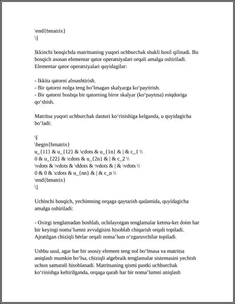 CHIZIQLI ALGEBRAIK TENGLAMALAR SISTEMASINI YECHISH USULLARI 4