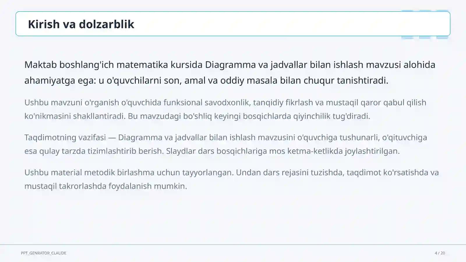 Diagramma va jadvallar bilan ishlash (4-sinf) 4