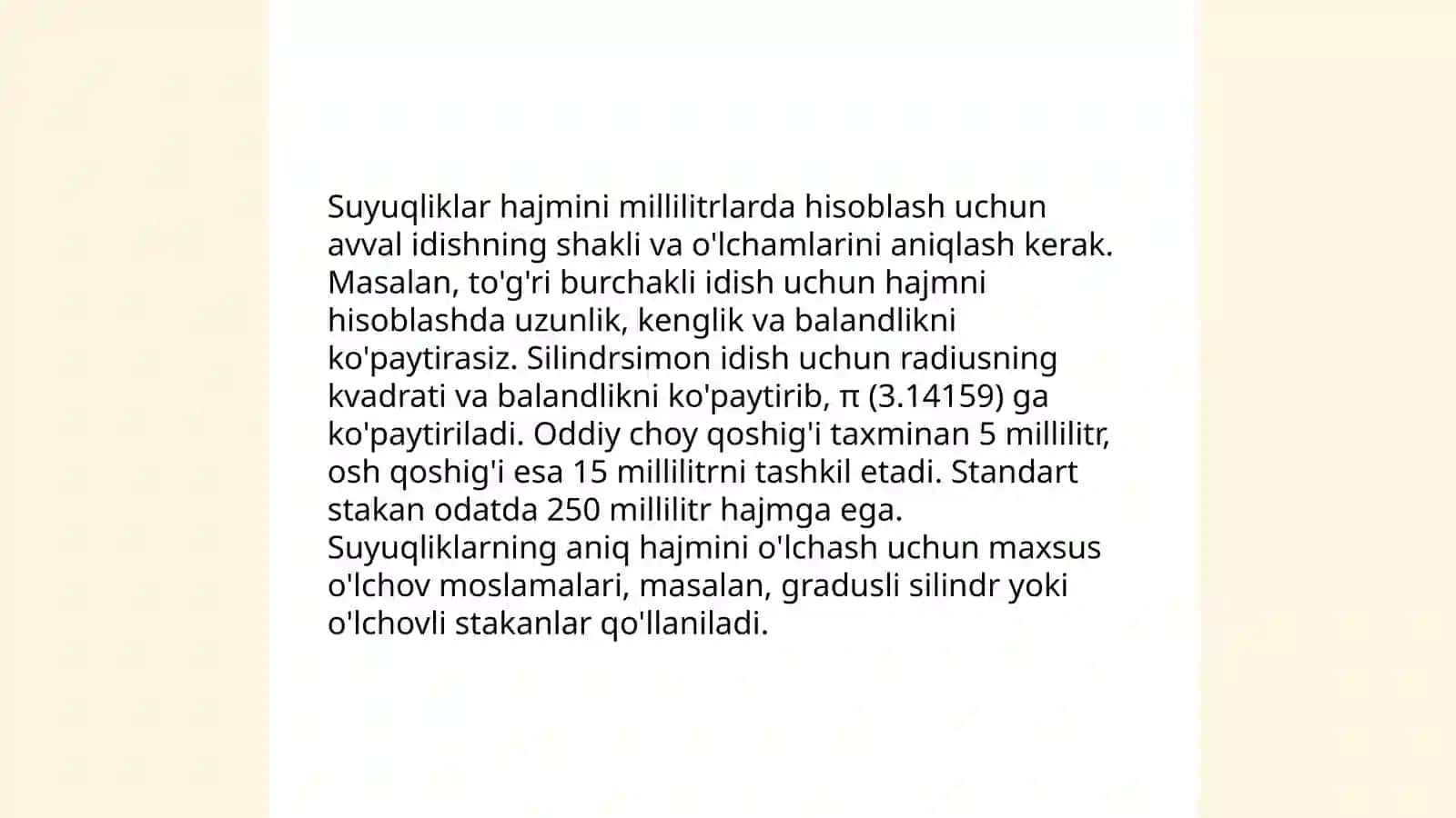 Suyuqliklar hajmini litrlarda o'lchash 4