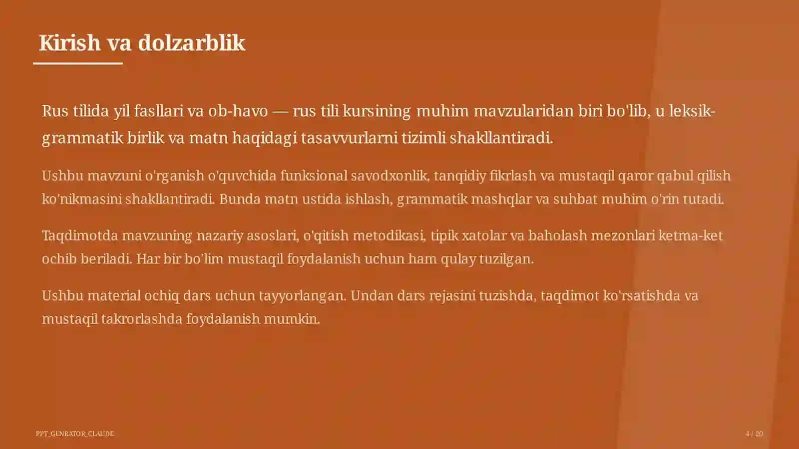 Rus tilida yil fasllari va ob-havo (4-sinf) 4