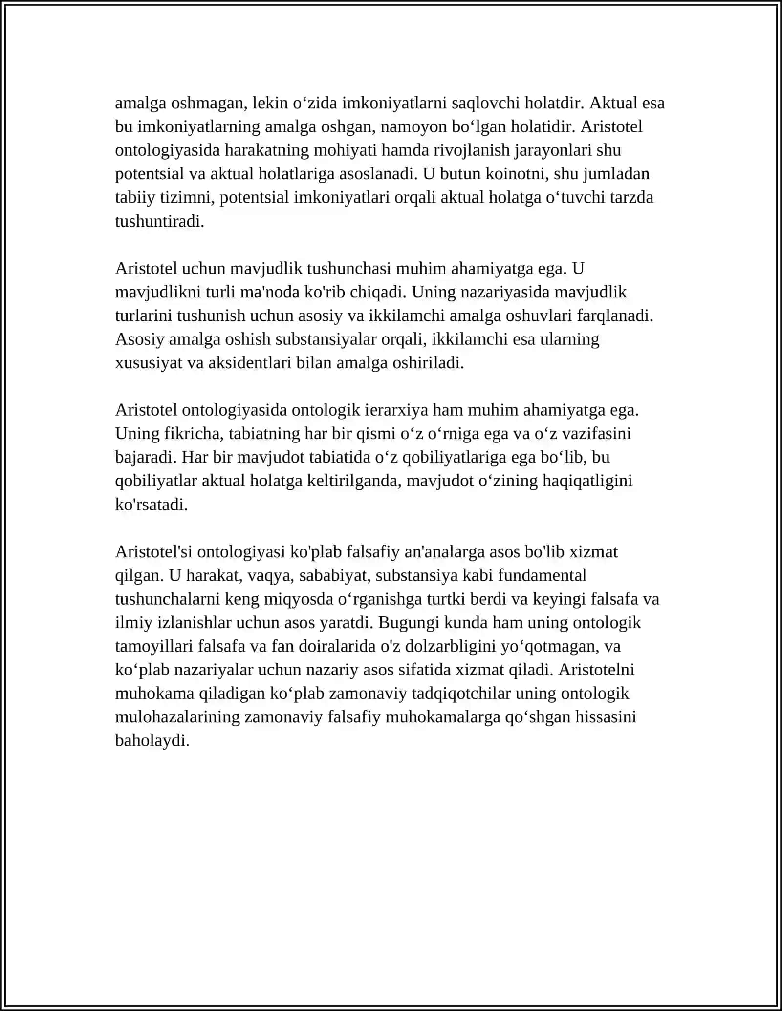 ARISTOTEL, FAROBIY VA KANT ONTOLOGIYASI VA KATEGORIYALAR TASNIFI 4