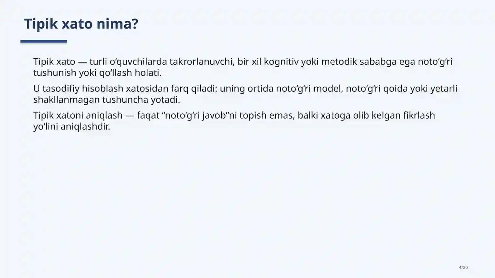 Matematik tushunchalarni shakllantirishdauchraydigan tipik xatolar tasnifi 4