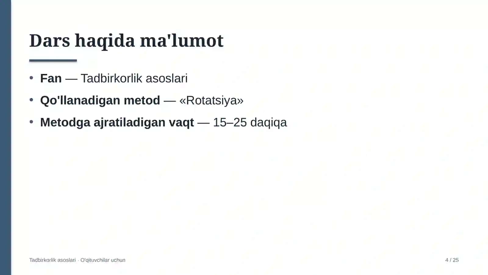 tadbirkorlik asoslari darslarida rotatsiya metodidan foydalanish 1396 4