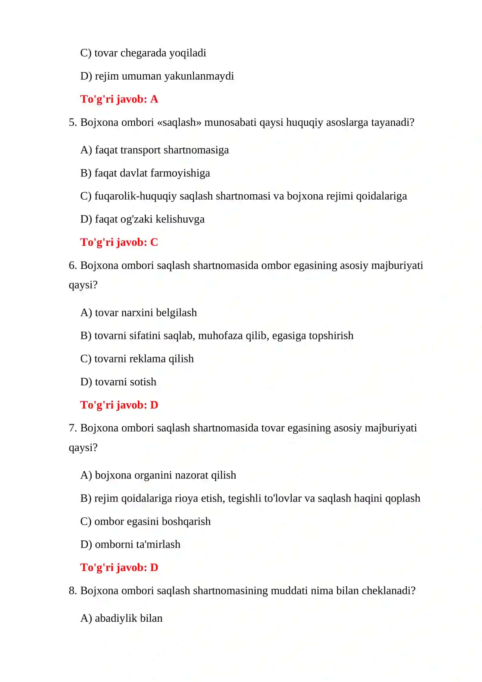 BOJXONA OMBORI REJIMI TESTLARI 4