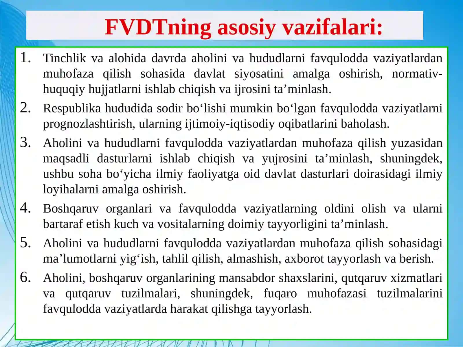 Favquloddavaziyatlar va aholimuhofazasi 4