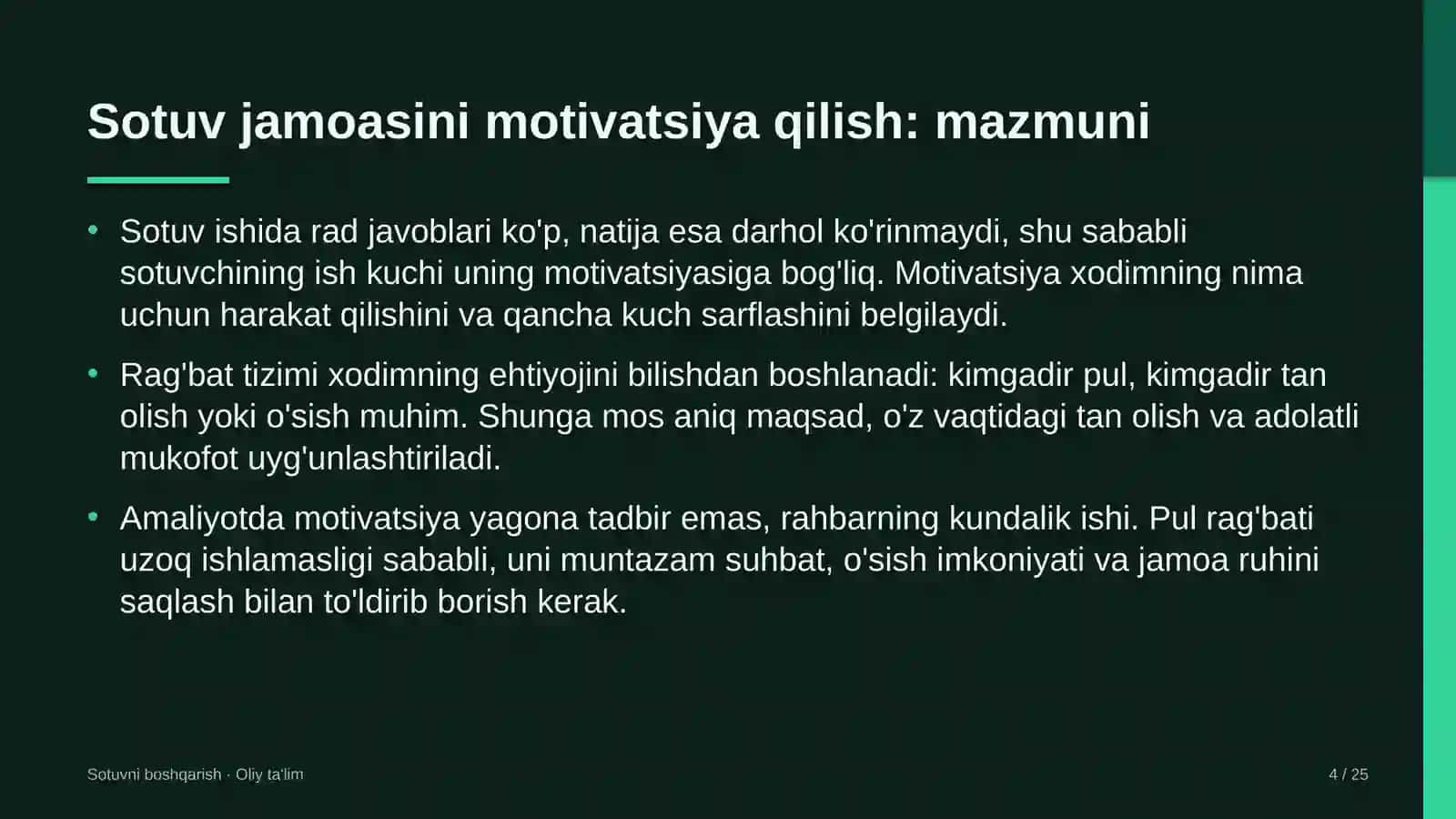 Dam olish maskanlarida sotuv jamoasini motivatsiya qilish 4