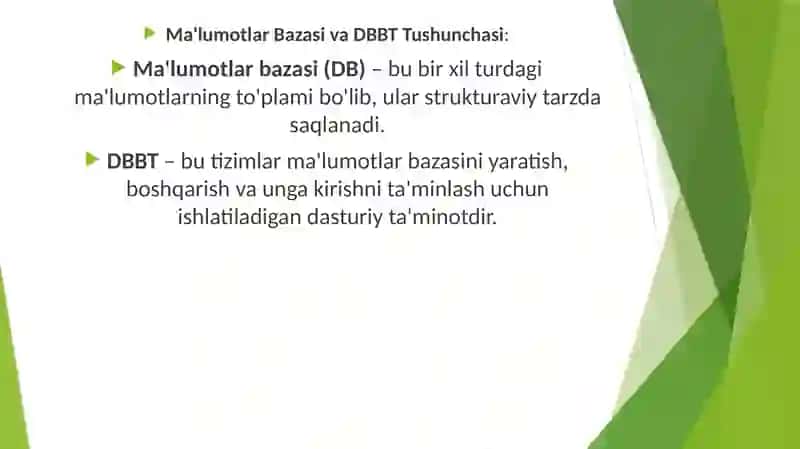 Ma’lumotlar bazasasi texnologiyalari fanidan mustaqil ta’lim mavzusi 4