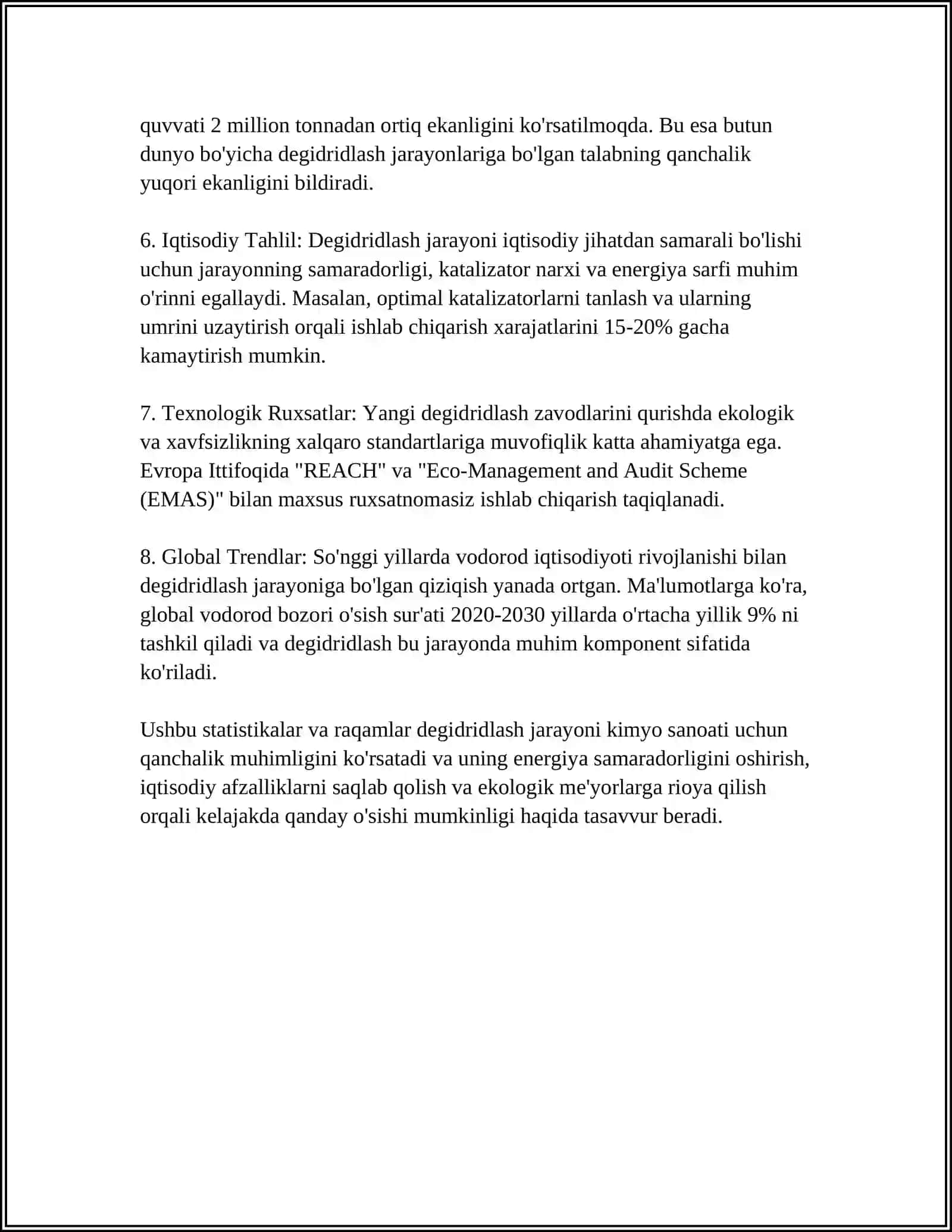 NEFT VA TABIIY GAZ XOMASHYOLARNI QAYTA ISHLASHDA DEGIDRIDLASH, GIDRIDLASH, ALKILLASH, SIKLIZATSIYA, IZOMERLANISH, NITROLASH, SULFOLASH, OKSIDLASH JARAYONLARI 4
