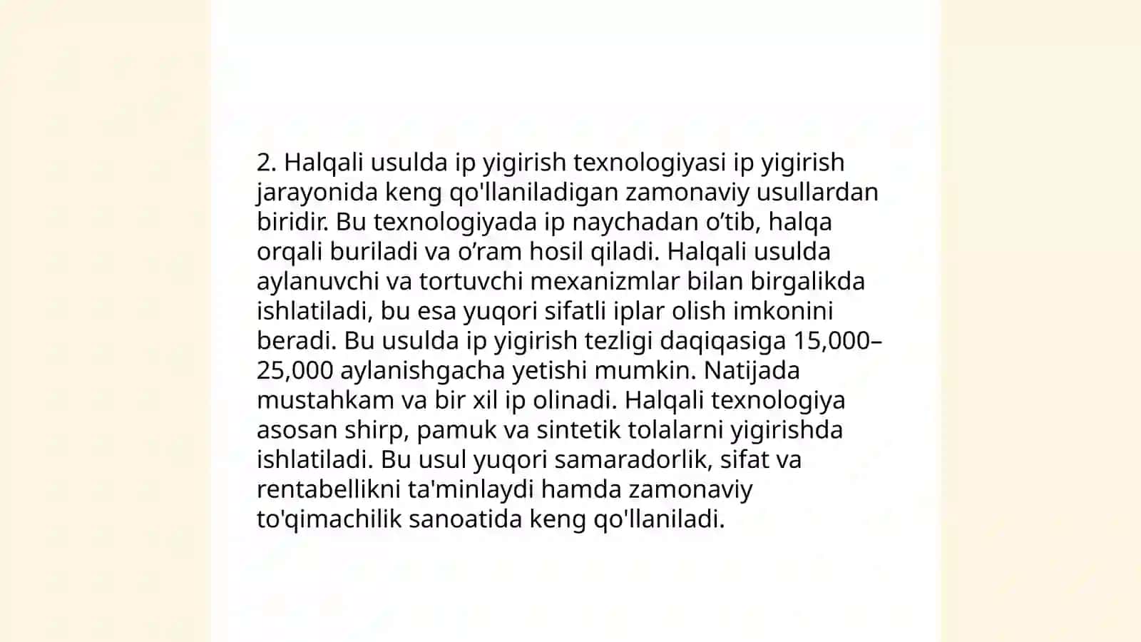 Halqali usulda ip yigirish 4