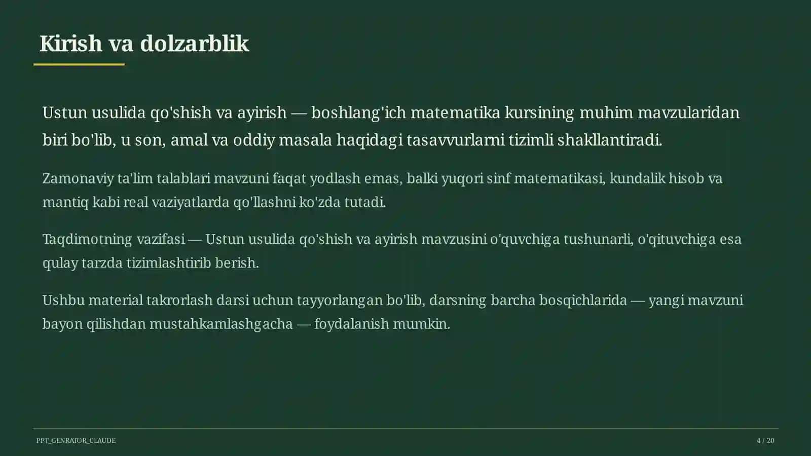 Ustun usulida qo'shish va ayirish (3-sinf) 4