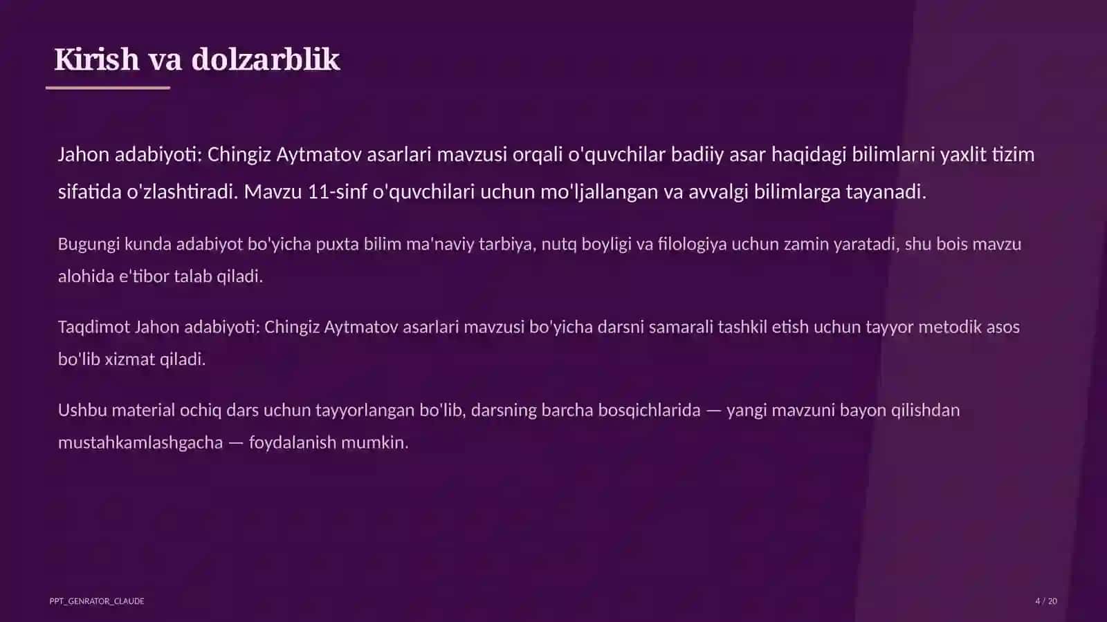 Jahon adabiyoti: Chingiz Aytmatov asarlari (11-sinf) 4