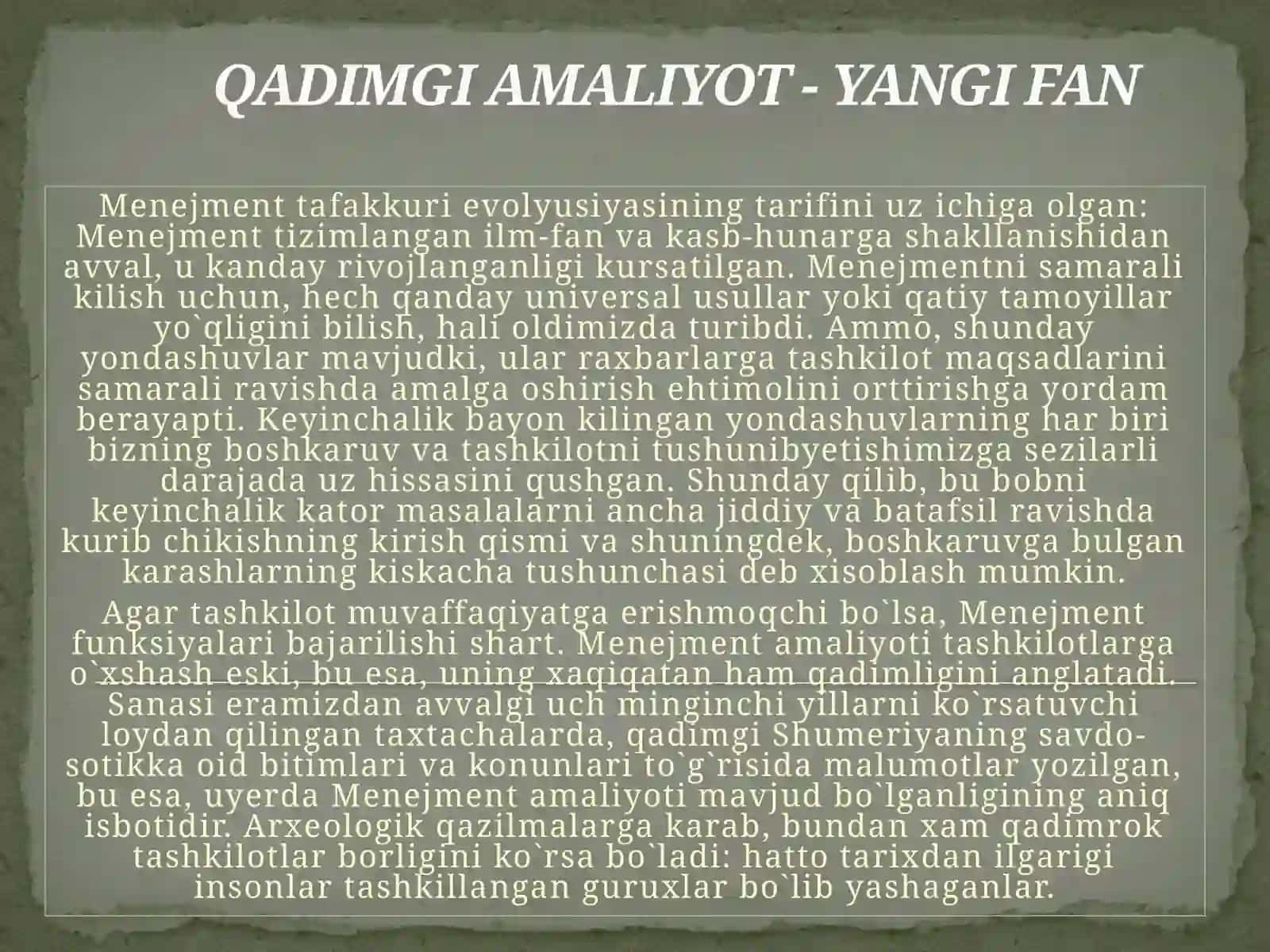 Menejment nazariyasi va amaliyotinining rivojlanishi 4