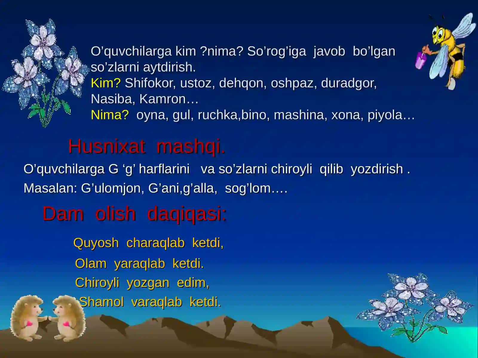 "Shaxs va narsani harakatini bildirgan so’zlar" ochiq darsi 4