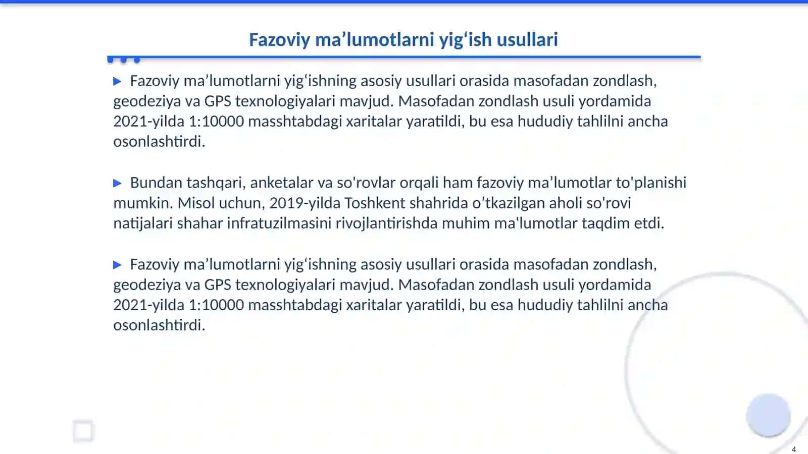 Fazoviy ma’lumotlarni yigʻish va tahlil qilish usullari 4