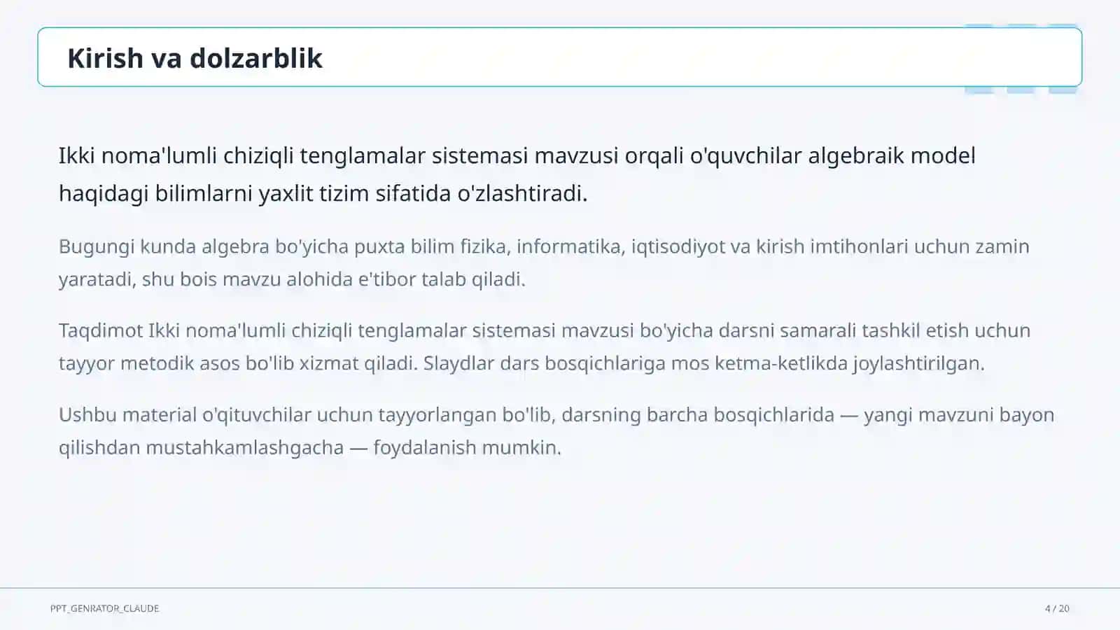 Ikki noma'lumli chiziqli tenglamalar sistemasi (7-sinf) 4