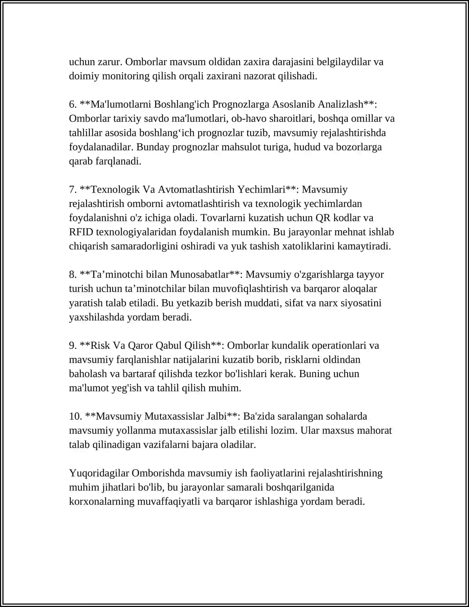 SUV OMBORI MAVSUMIY ISH FAOLIYATLARINI MUVOFIQLASHTIRISH UCHUN CHORA TADBIRLAR 4
