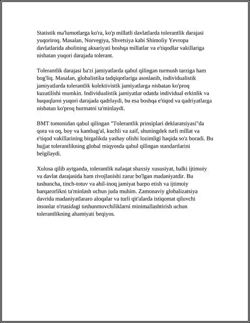 "TOLERANTLIK" TUSHUNCHASINING MAZMUN-MOHIYATI VA MAMLAKAT TARAQQIYOTIDAGI AHAMIYATI 4