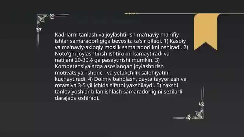 Ma'naviy - ma'rifiy ishlar samaradorligini oshirishda kadrlarni örni 4