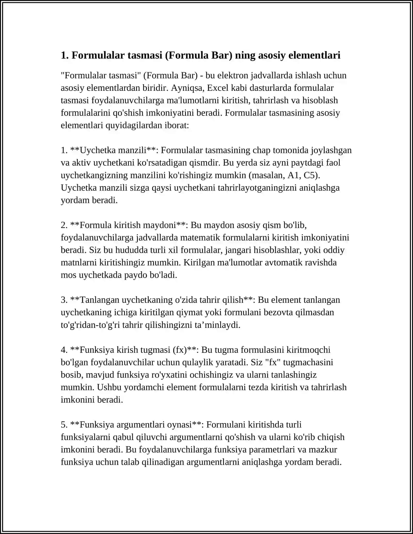 Formulalar tasmasi (Formula Bar) 4