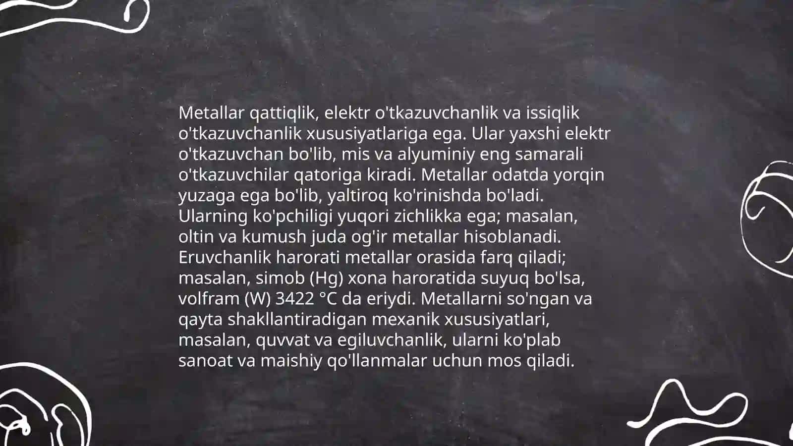 Metall va nometall haqida umumiy ma'lumotlar 4
