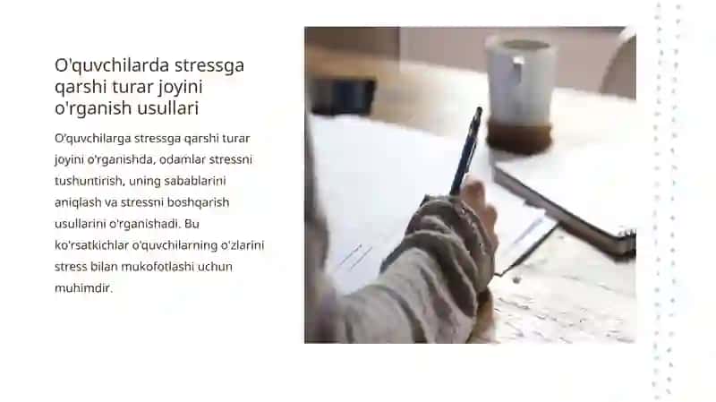 Reja: O'quvchilardastressgaqarshiturarjoyinirivojlantirishusullari 4