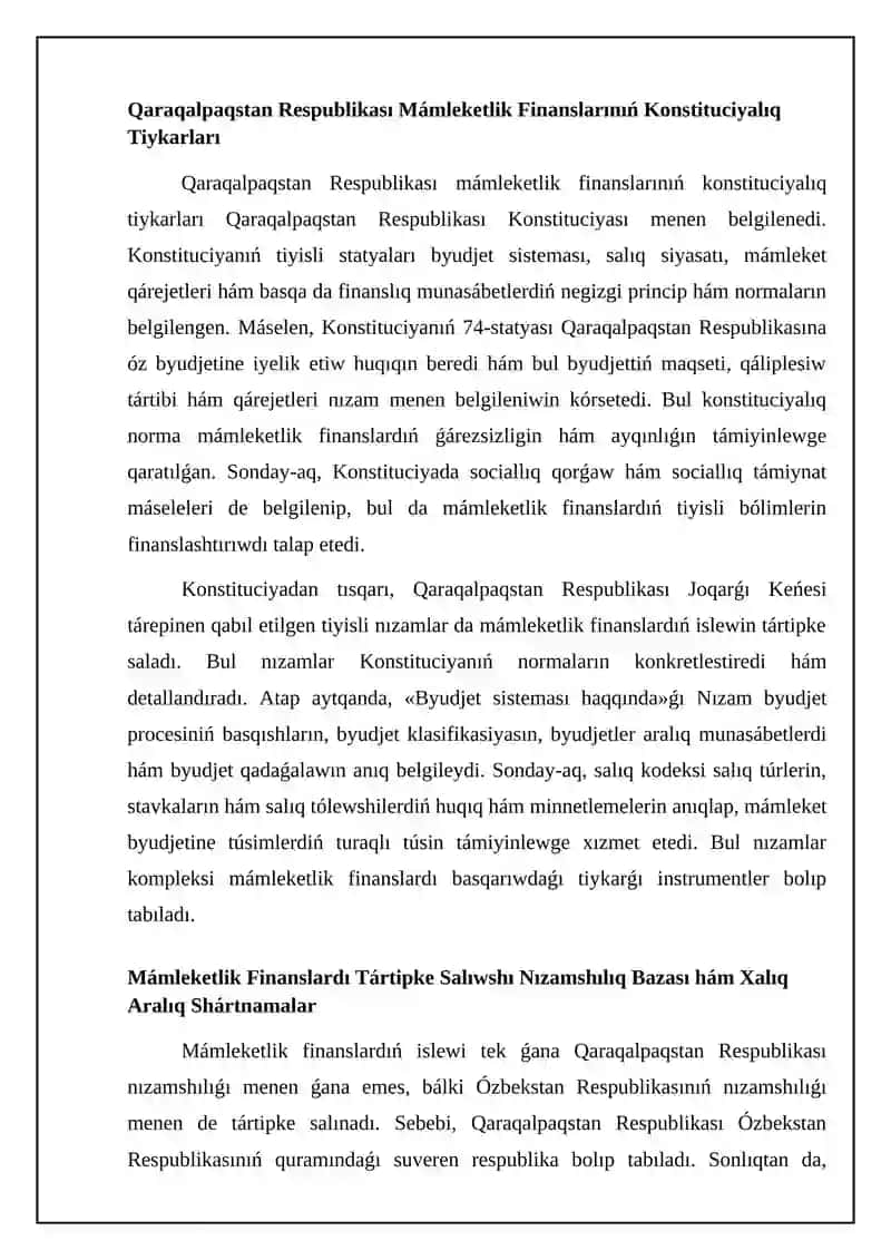 Mámleketlik finanslardıń islewi konstituciyalıq tiykarları hám nızamshılıq bazası 4