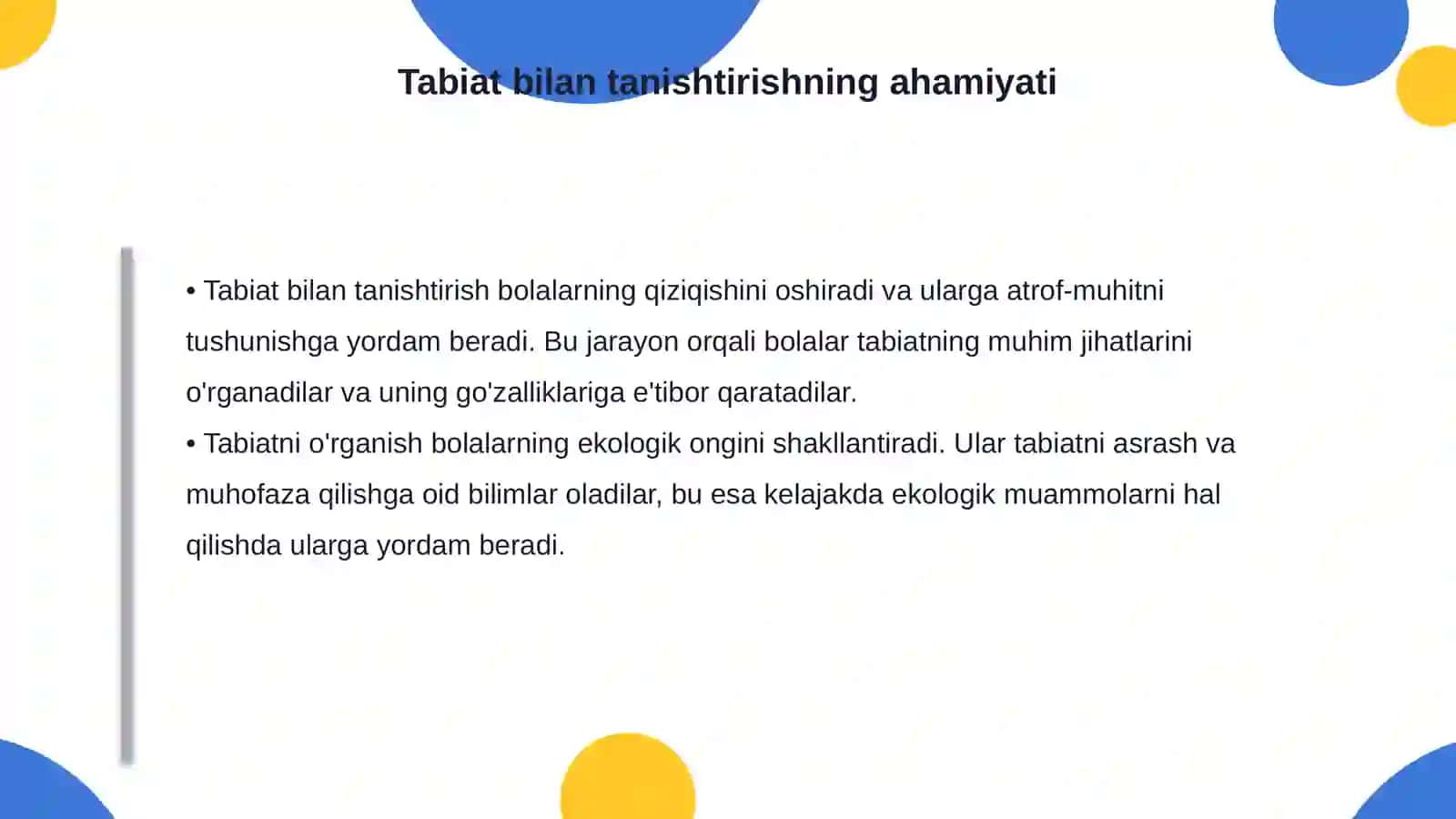 Ilk qadam davlat dasturida tabiat bilan tanishtirish mazmuni 4